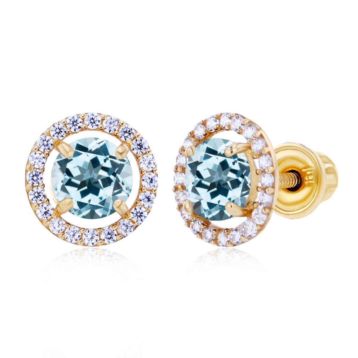 Sterling Silver Yellow 5mm Sky Blue Topaz & 1mm Created White Sapphire Halo Screwback Earrings