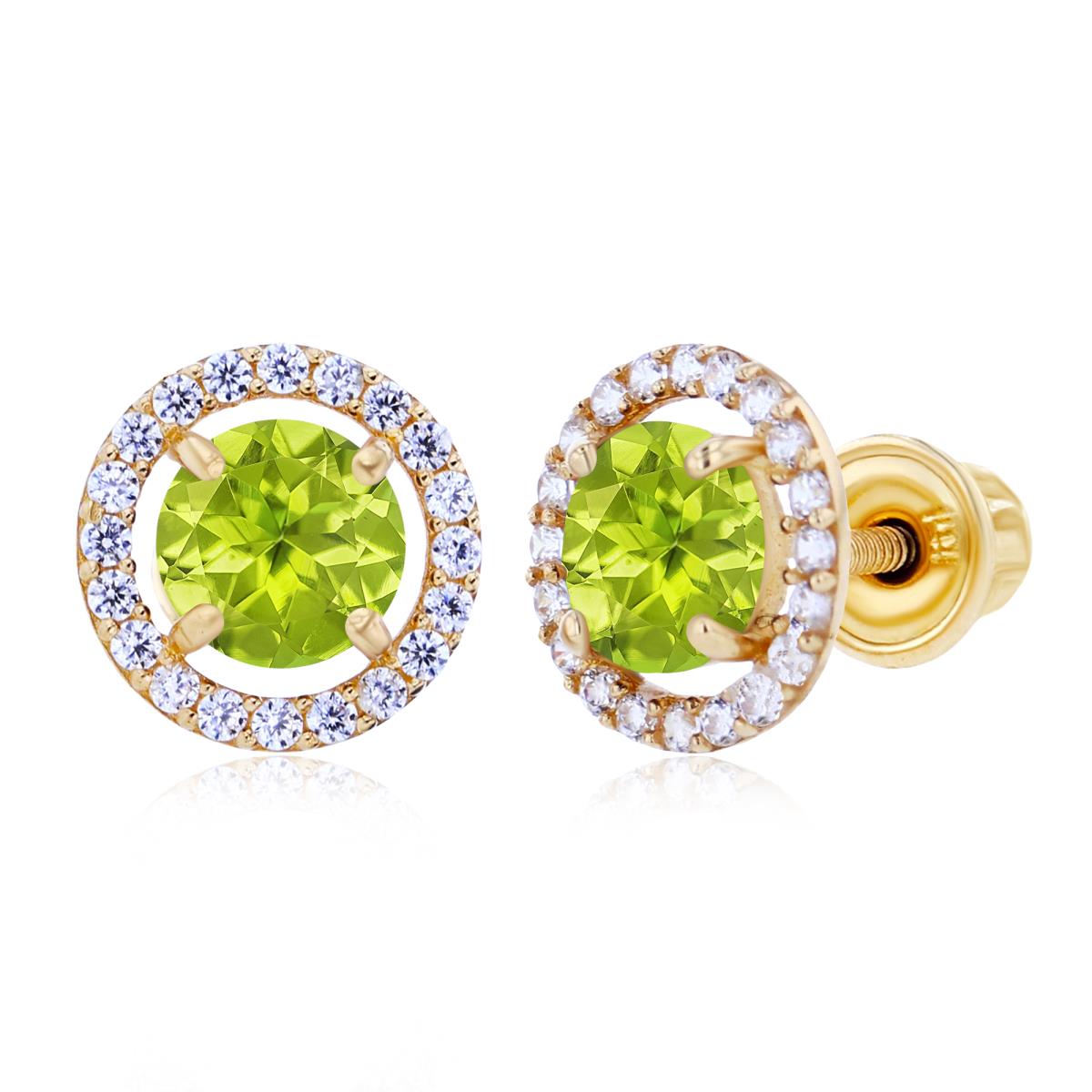 Sterling Silver Yellow 5mm Peridot & 1mm Created White Sapphire Halo Screwback Earrings