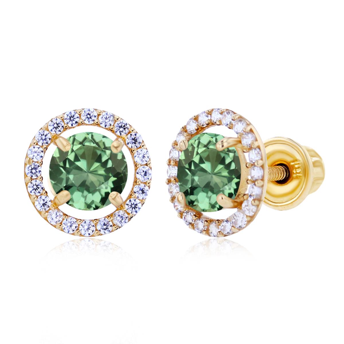 Sterling Silver Yellow 5mm Created Green Sapphire & 1mm Created White Sapphire Halo Screwback Earrings