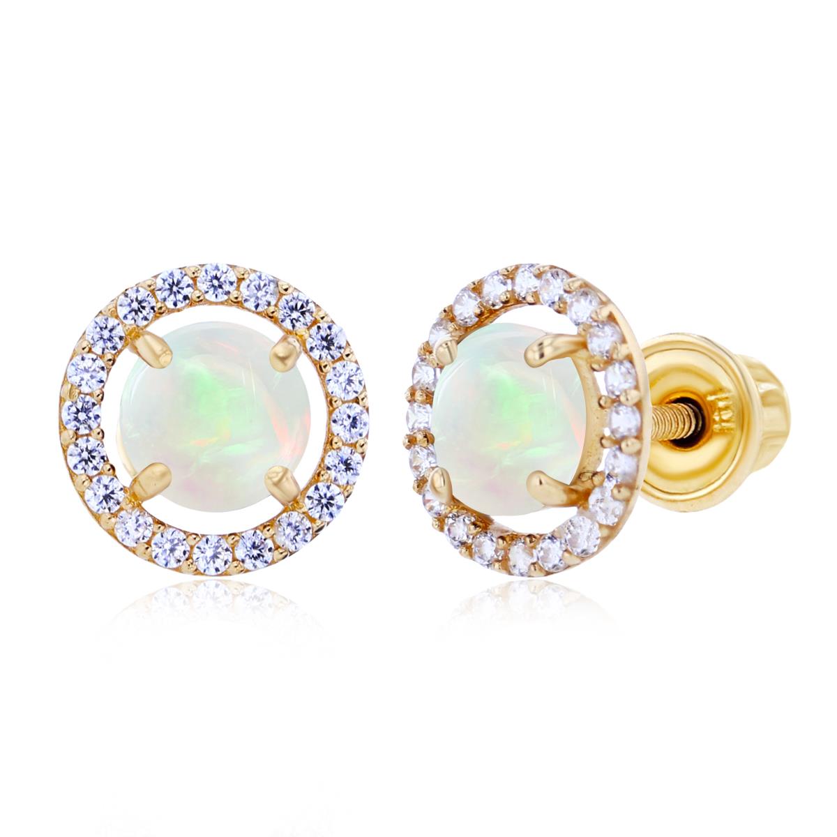 Sterling Silver Yellow 5mm Opal & 1mm Created White Sapphire Halo Screwback Earrings