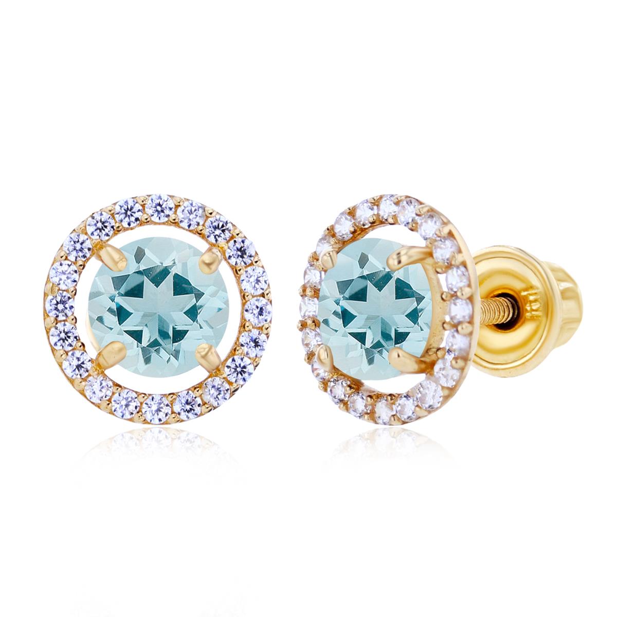 Sterling Silver Yellow 5mm Aquamarine & 1mm Created White Sapphire Halo Screwback Earrings