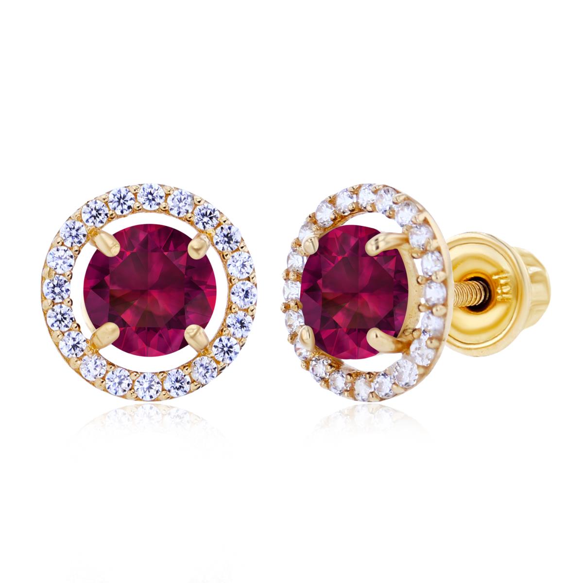 Sterling Silver Yellow 5mm Created Ruby & 1mm Created White Sapphire Halo Screwback Earrings