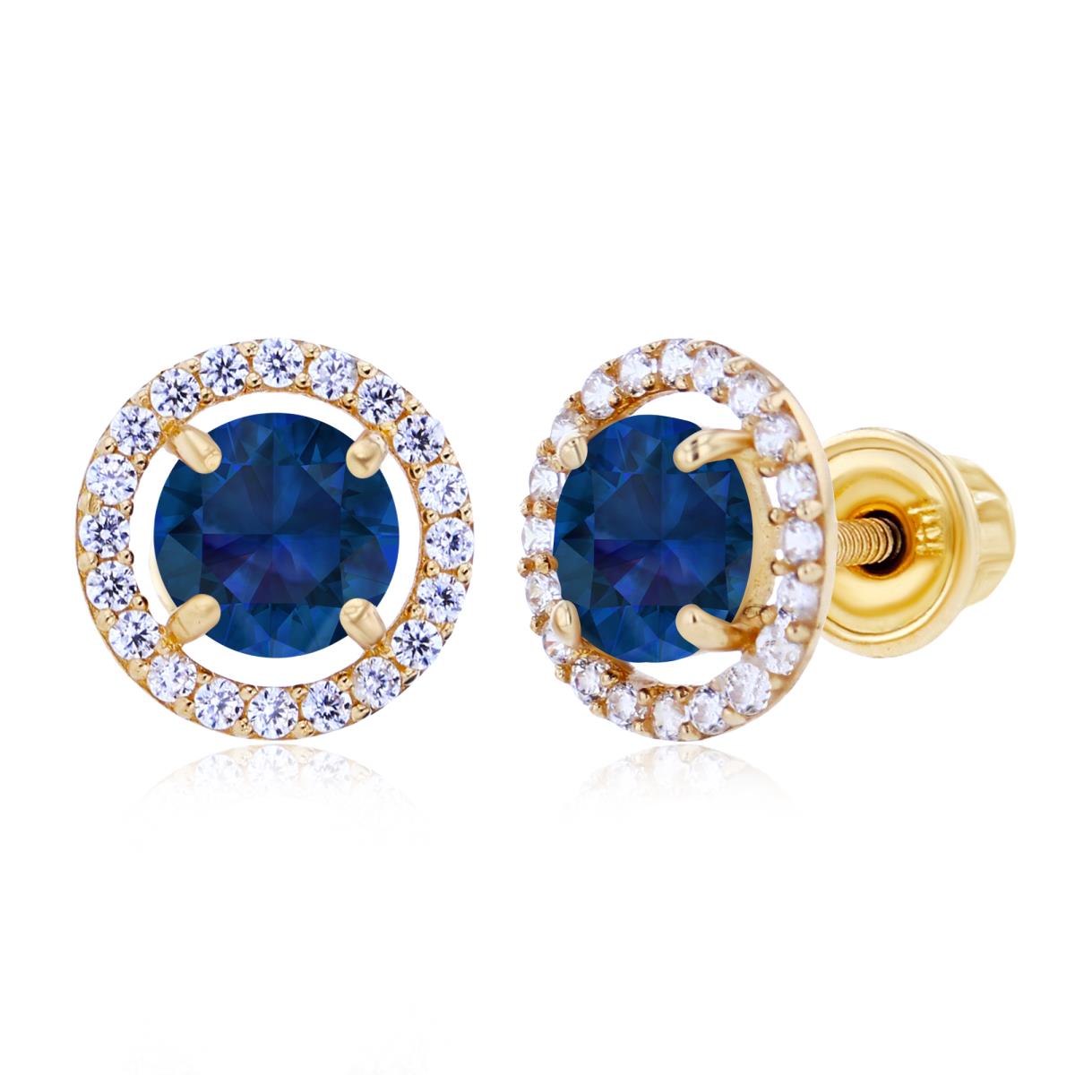 Sterling Silver Yellow 5mm Created Blue Sapphire & 1mm Created White Sapphire Halo Screwback Earrings