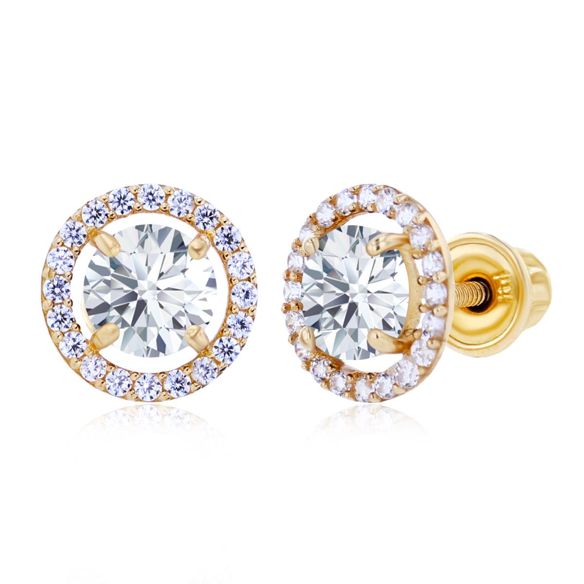 Sterling Silver Yellow 5mm & 1mm Created White Sapphire Halo Screwback Earrings