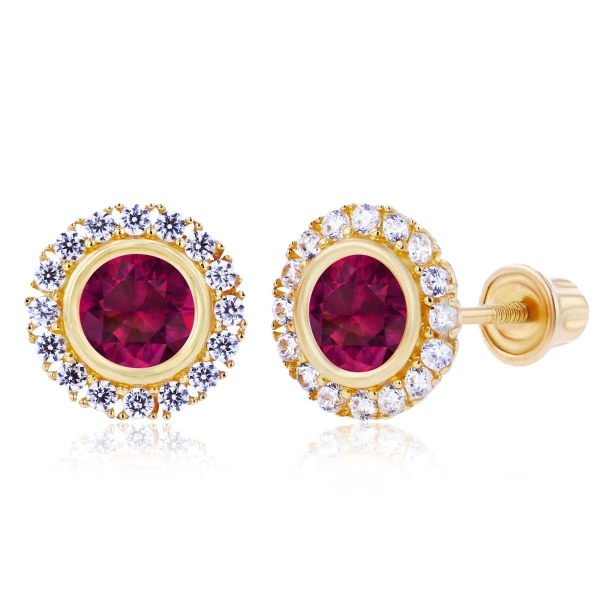 Sterling Silver Yellow 4mm Created Ruby Bezel & 1mm Created White Sapphire Halo Screwback Earrings