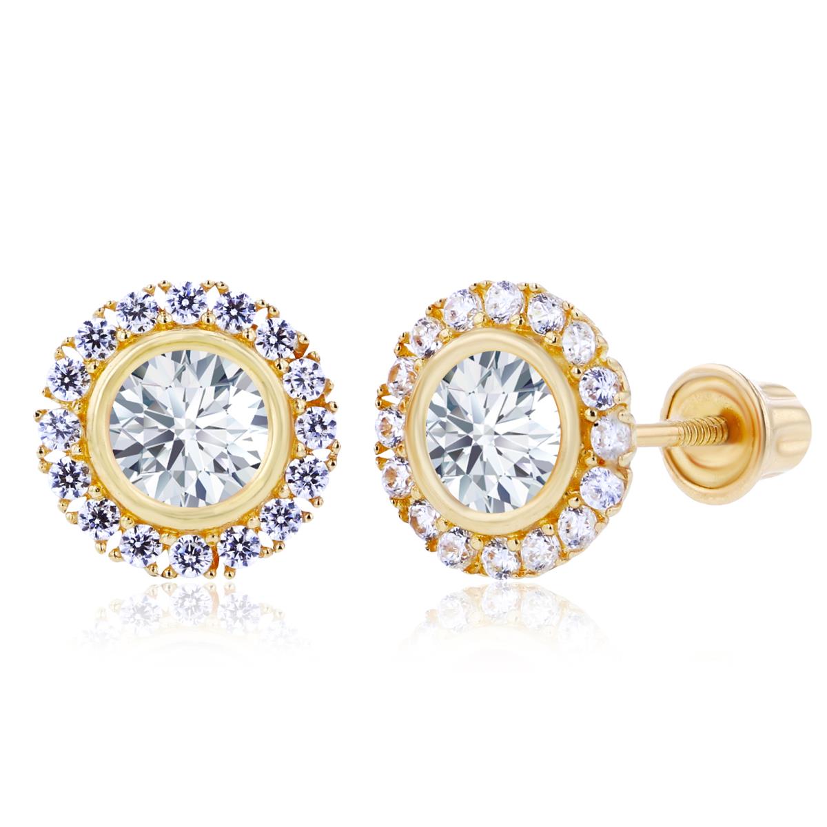 Sterling Silver Yellow 4mm Bezel & 1mm Created White Sapphire Halo Screwback Earrings