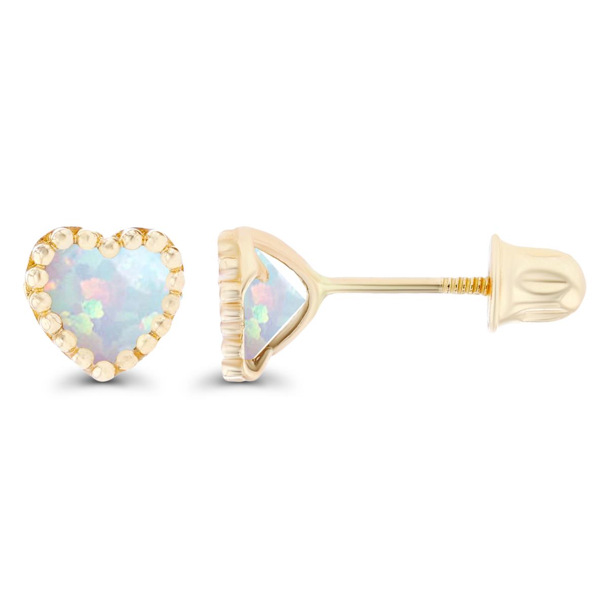 Sterling Silver Yellow 4mm Heart Created Opal Bezel Screwback Earrings