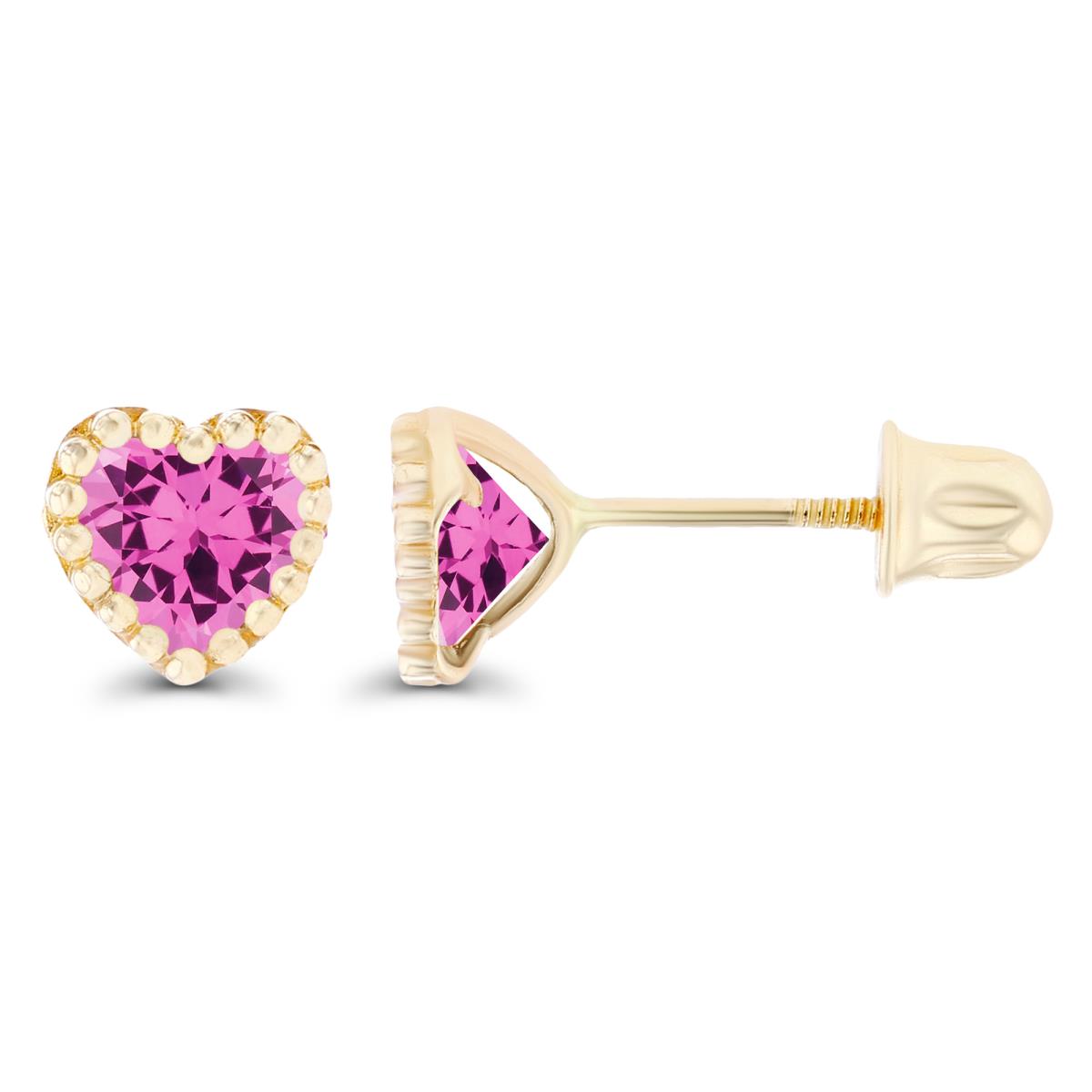 Sterling Silver Yellow 4mm Heart Created Pink Sapphire Bezel Screwback Earrings