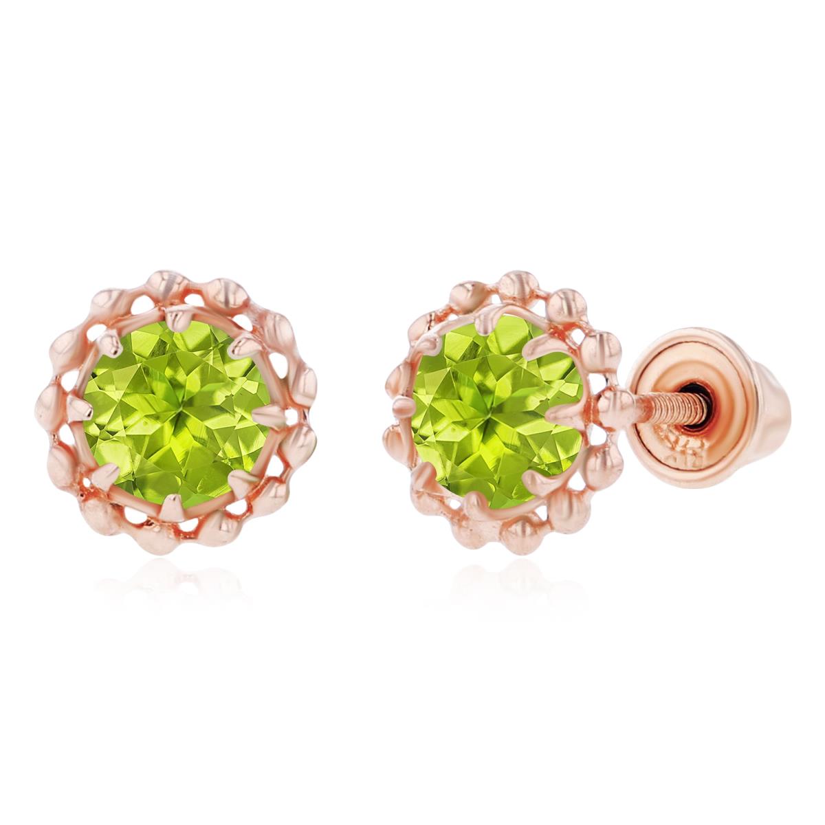 Sterling Silver Rose 4mm Round Peridot Textured Halo Screwback Earrings