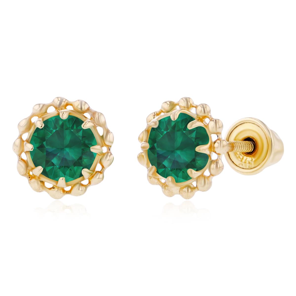 Sterling Silver Yellow 4mm Round Created Emerald Textured Halo Screwback Earrings
