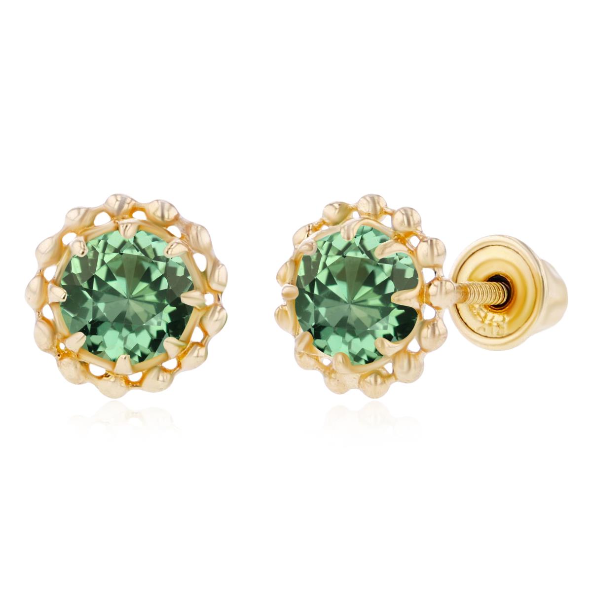 Sterling Silver Yellow 4mm Round Created Green Sapphire Textured Halo Screwback Earrings