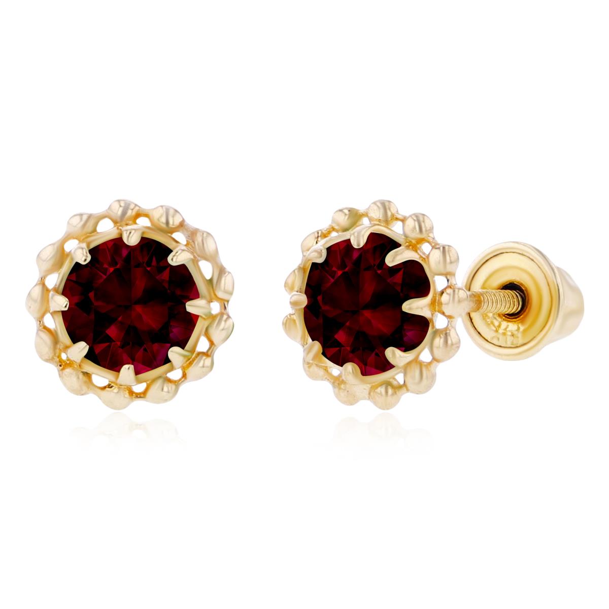 Sterling Silver Yellow 4mm Round Garnet Textured Halo Screwback Earrings