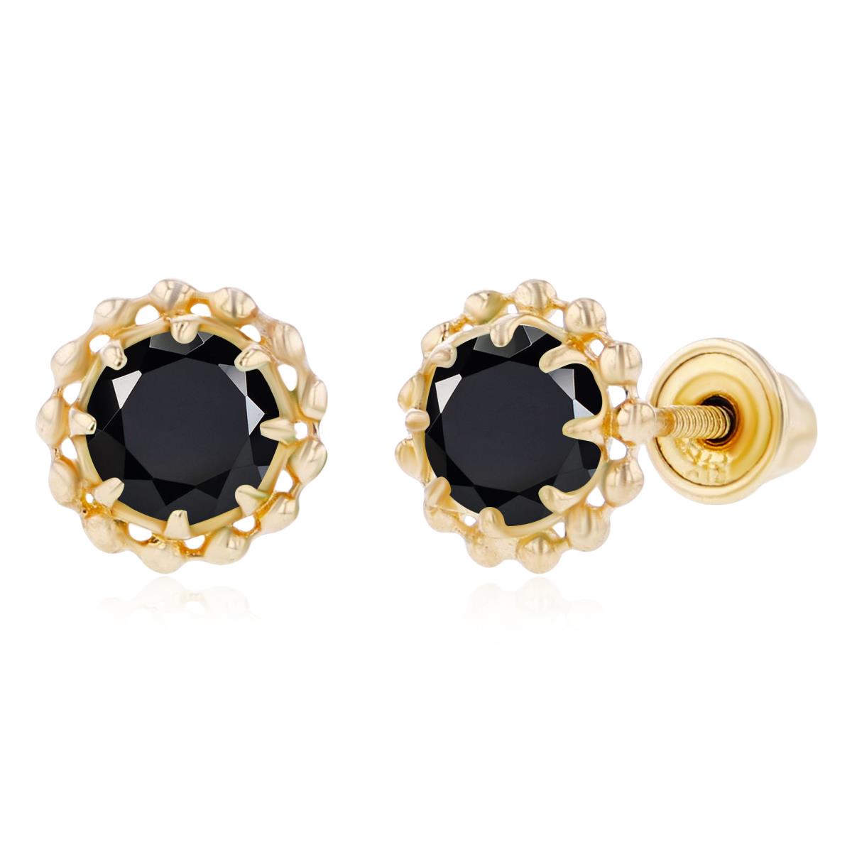 Sterling Silver Yellow 4mm Round Onyx Textured Halo Screwback Earrings