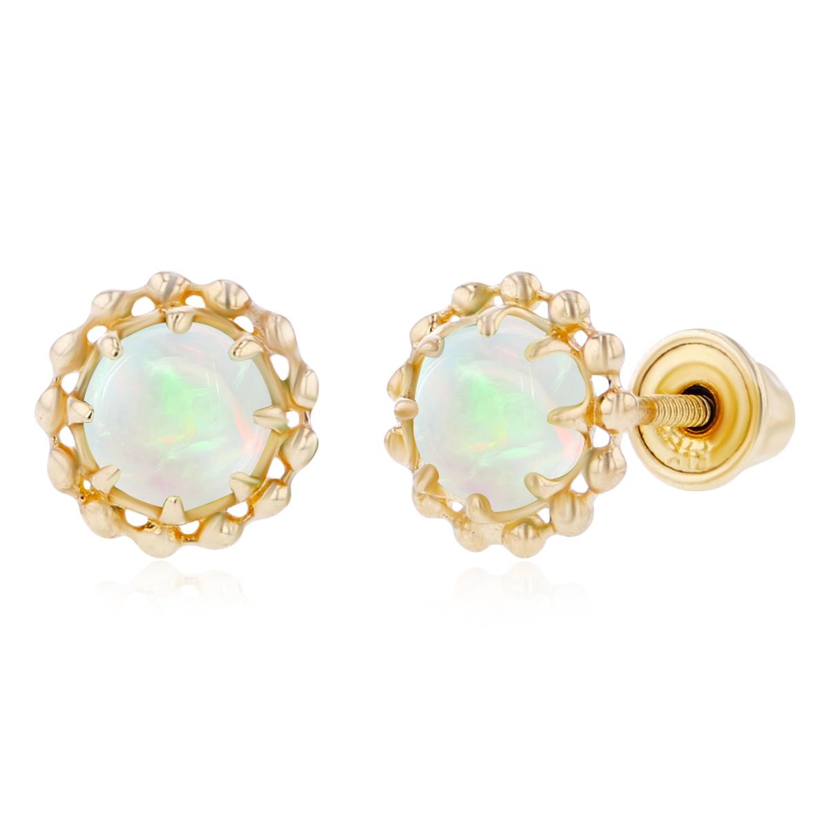 Sterling Silver Yellow 4mm Round Opal Textured Halo Screwback Earrings