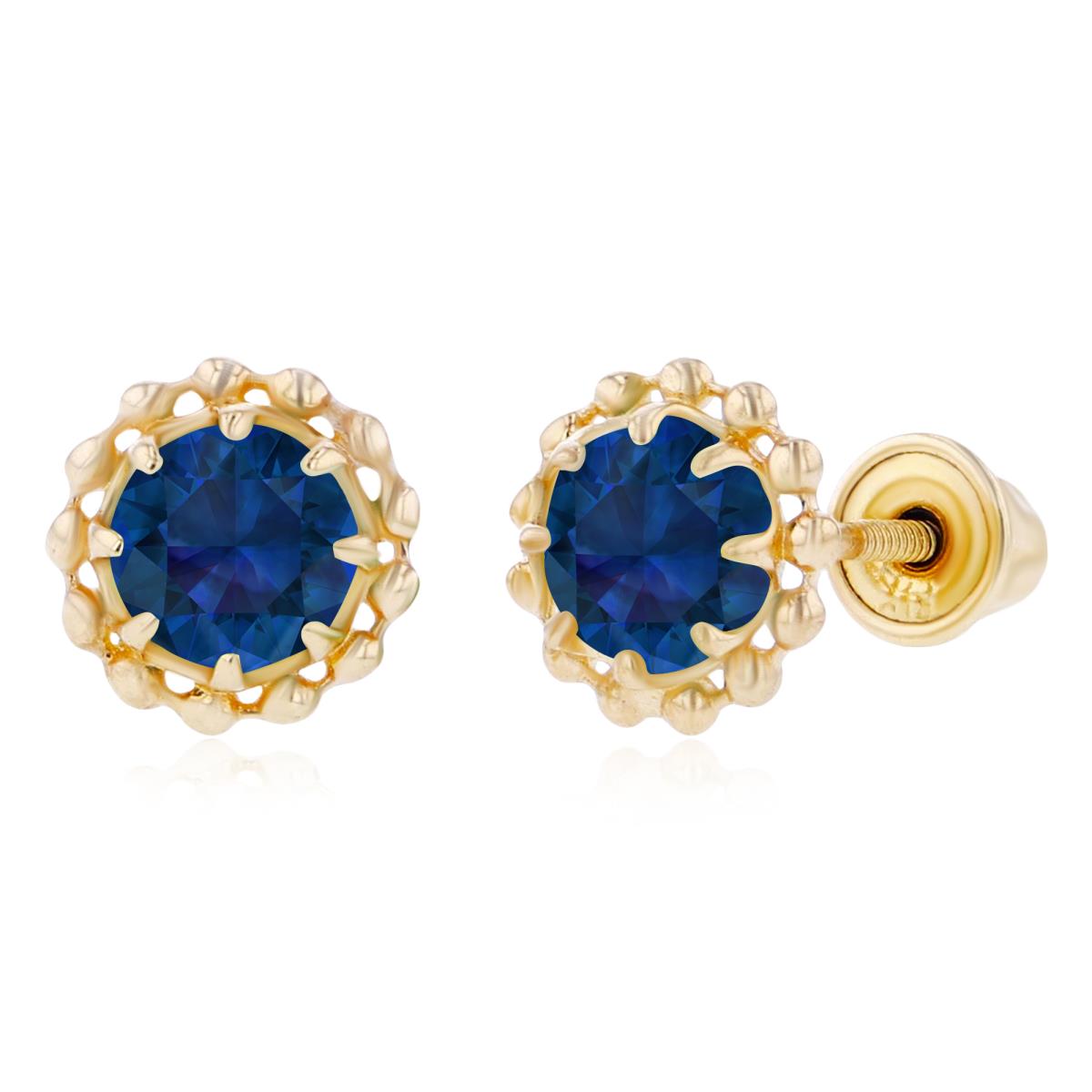 Sterling Silver Yellow 4mm Round Created Blue Sapphire Textured Halo Screwback Earrings