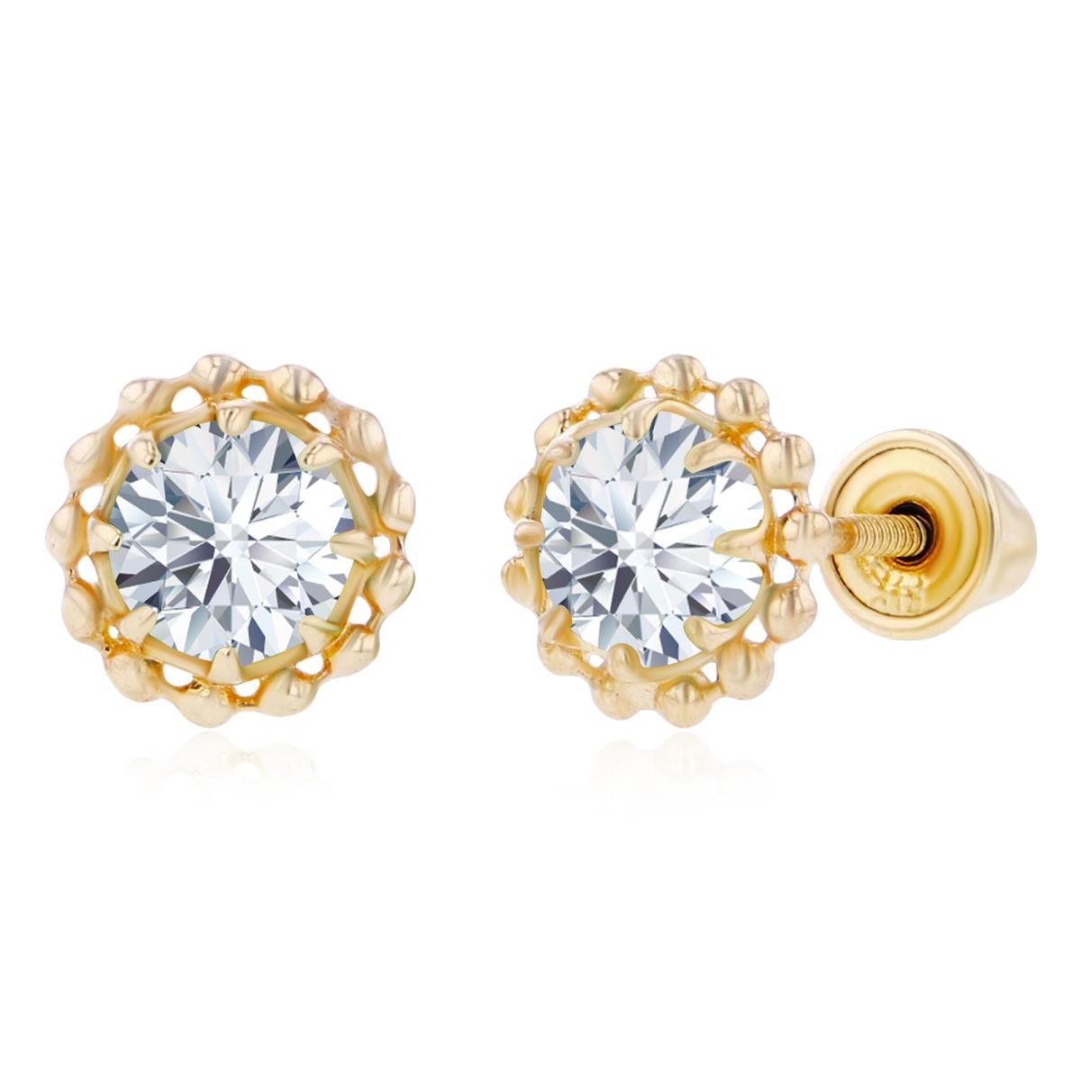Sterling Silver Yellow 4mm Round Created White Sapphire Textured Halo Screwback Earrings