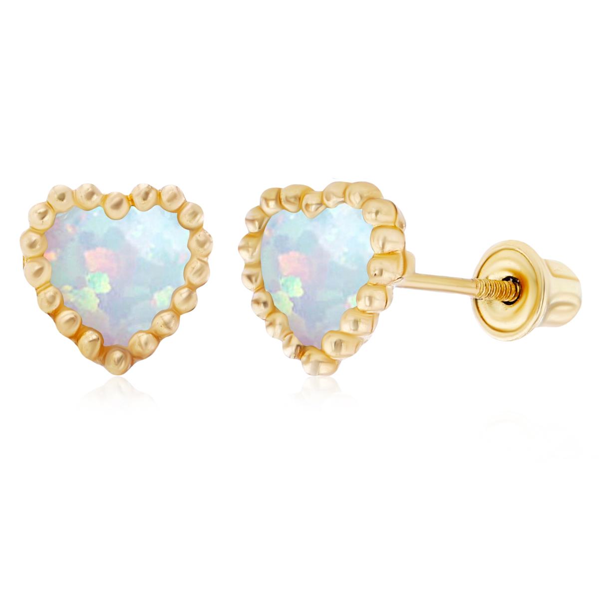 Sterling Silver Yellow 5mm Heart Created Opal Beaded Frame Screwback Earrings