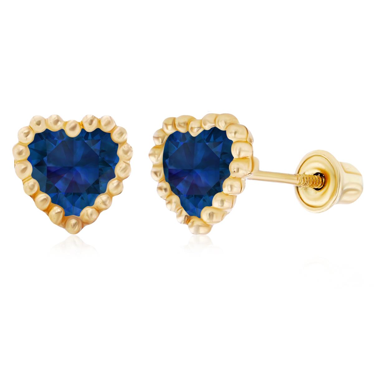 Sterling Silver Yellow 5mm Heart Created Blue Sapphire Beaded Frame Screwback Earrings