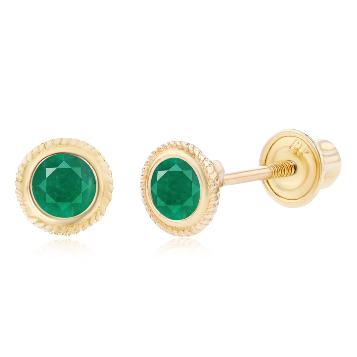 Sterling Silver Yellow 3mm Round Emerald Rope Bezel Screwback Earrings