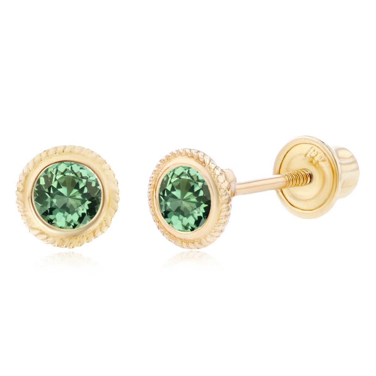 Sterling Silver Yellow 3mm Round Created Green Sapphire Rope Bezel Screwback Earrings
