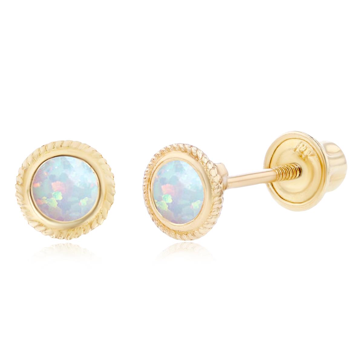 Sterling Silver Yellow 3mm Round Created Opal Rope Bezel Screwback Earrings