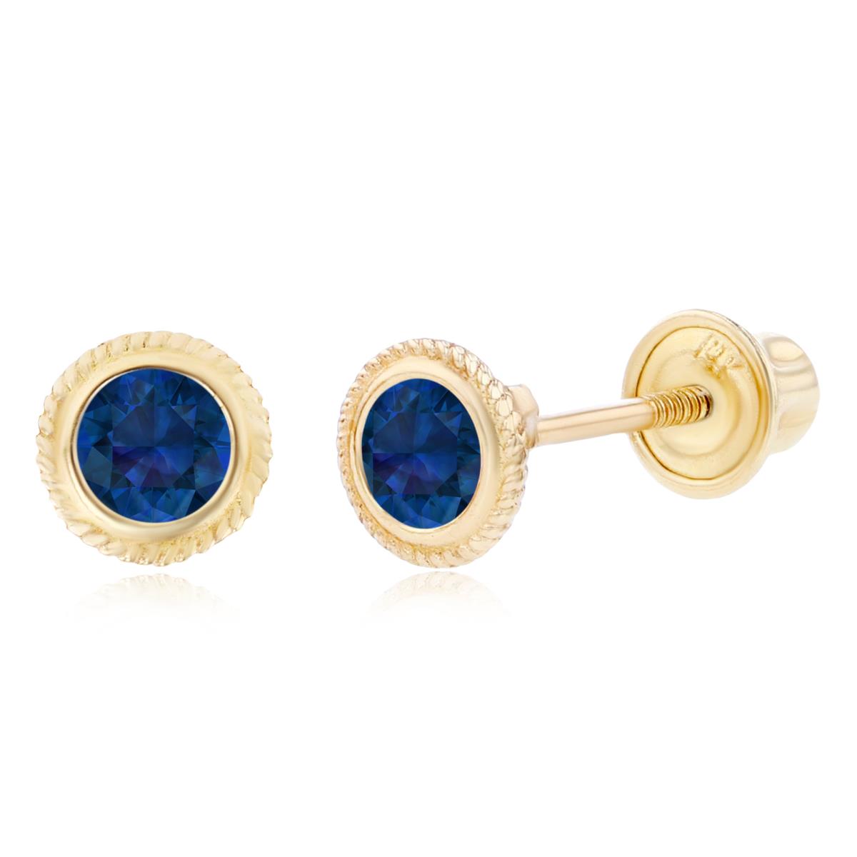 Sterling Silver Yellow 3mm Round Created Blue Sapphire Rope Bezel Screwback Earrings