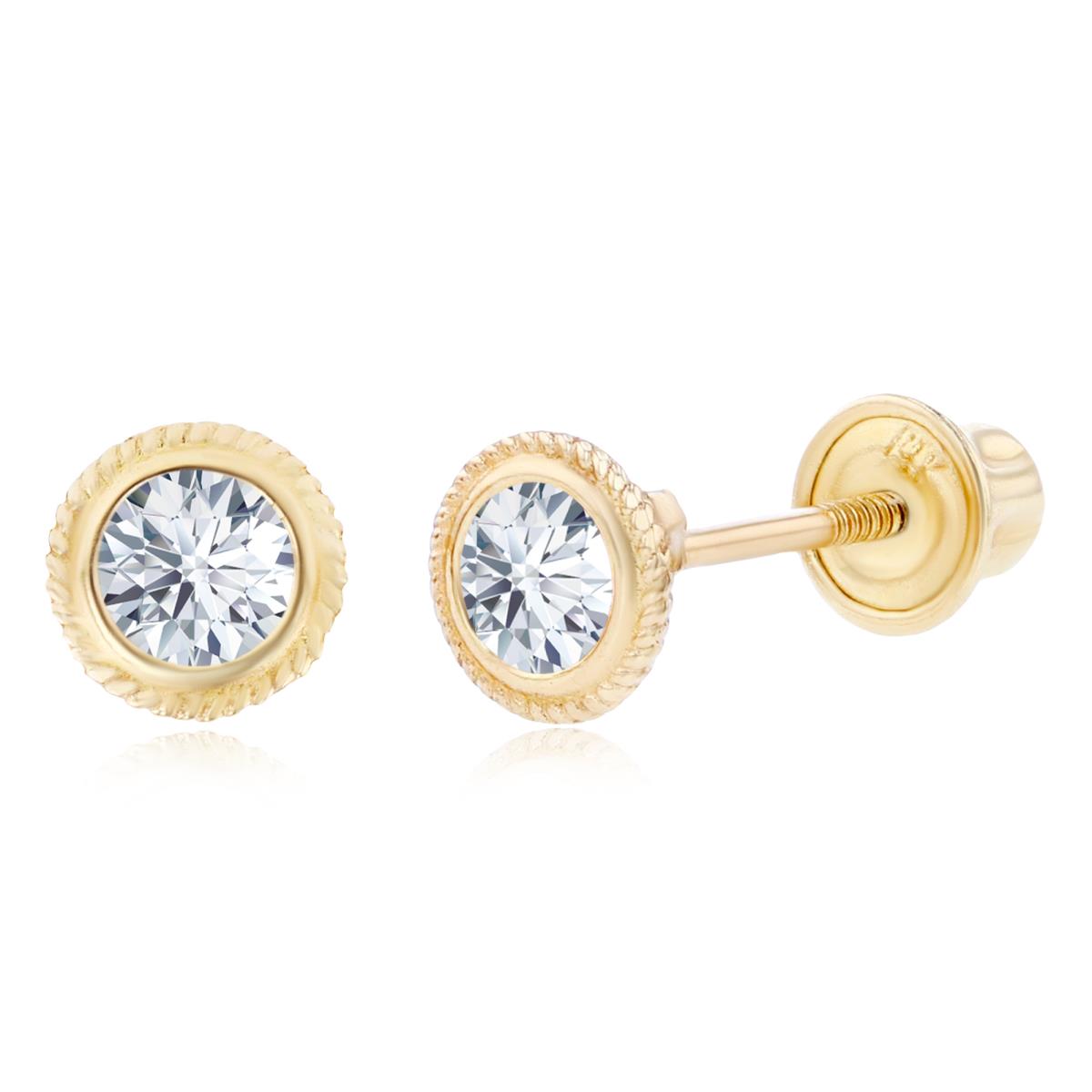 Sterling Silver Yellow 3mm Round Created White Sapphire Rope Bezel Screwback Earrings