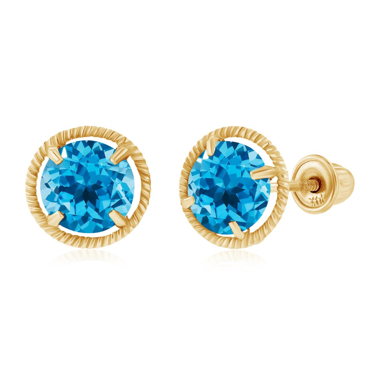 Sterling Silver Yellow 5mm Round Swiss Blue Topaz Martini Rope Screwback Earrings