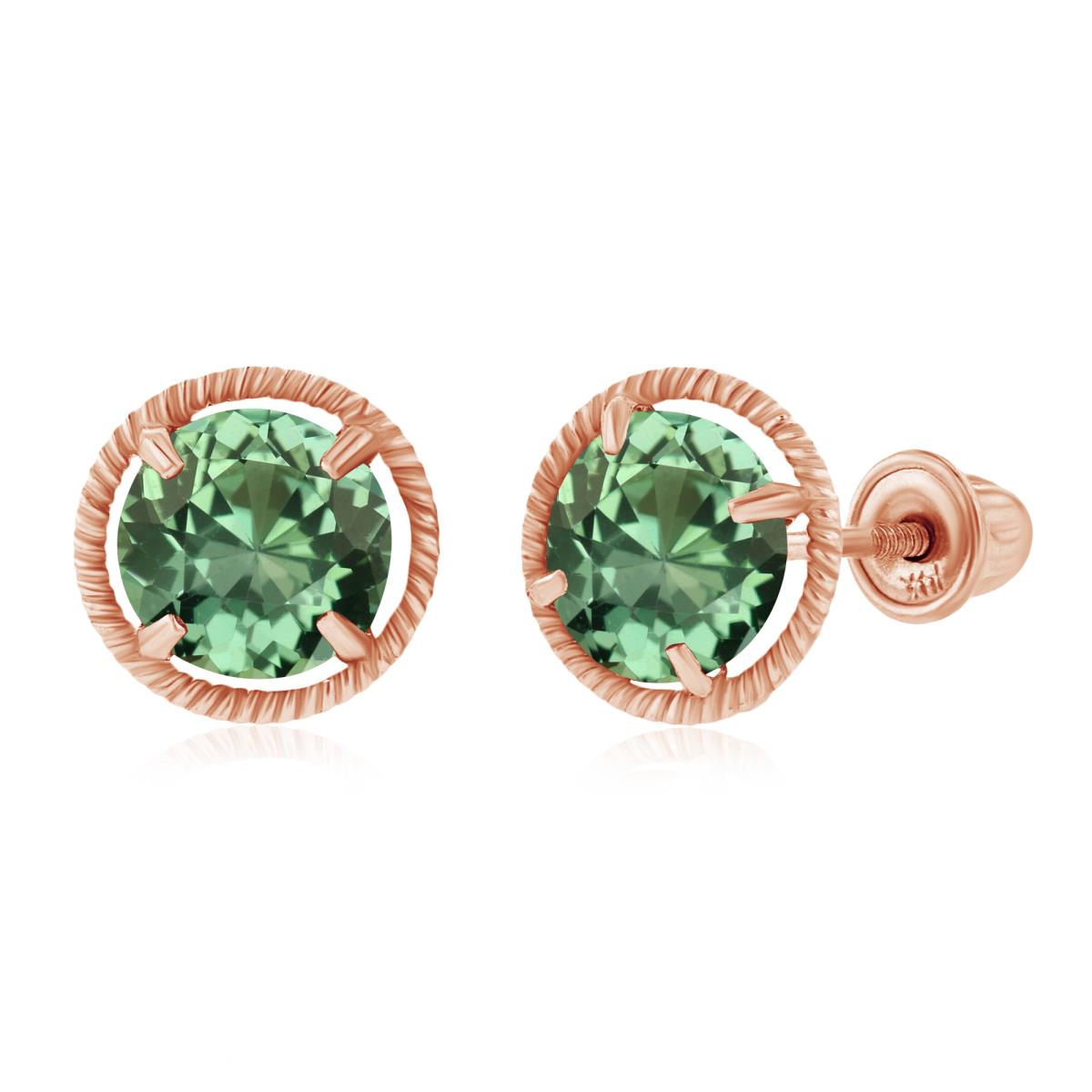 Sterling Silver Rose 5mm Round Created Green Sapphire Martini Rope Screwback Earrings