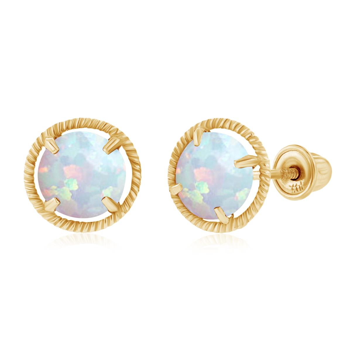 Sterling Silver Yellow 5mm Round Created Opal Martini Rope Screwback Earrings