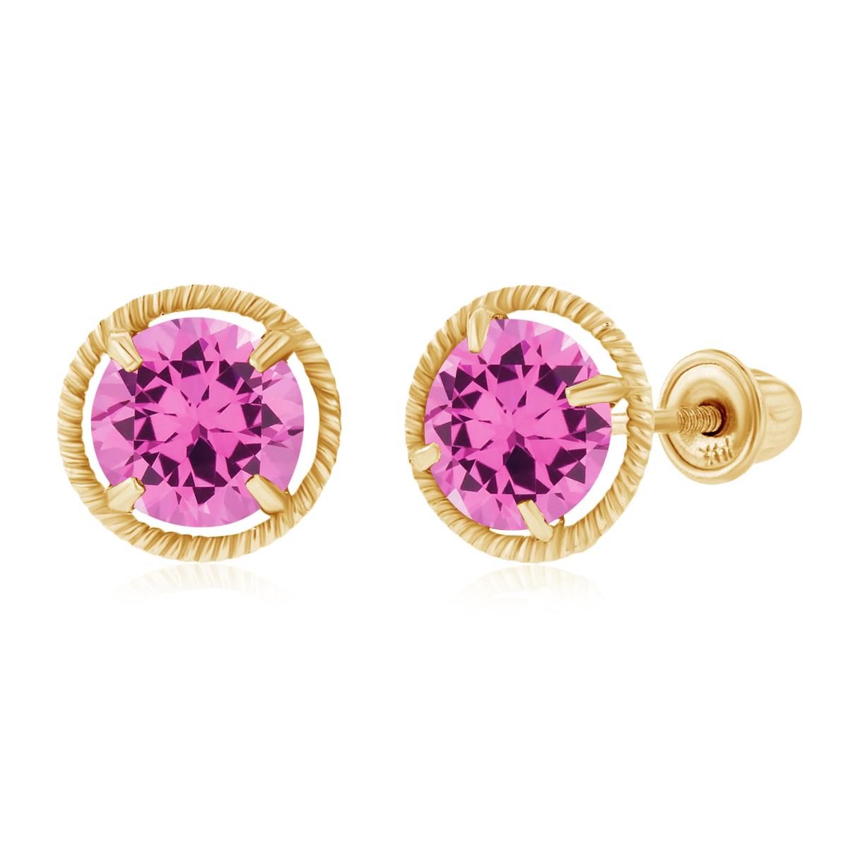 Sterling Silver Yellow 5mm Round Created Pink Sapphire Martini Rope Screwback Earrings