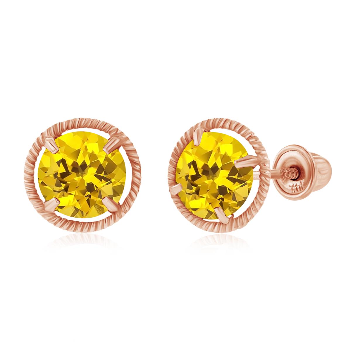 Sterling Silver Rose 5mm Round Created Yellow Sapphire Martini Rope Screwback Earrings