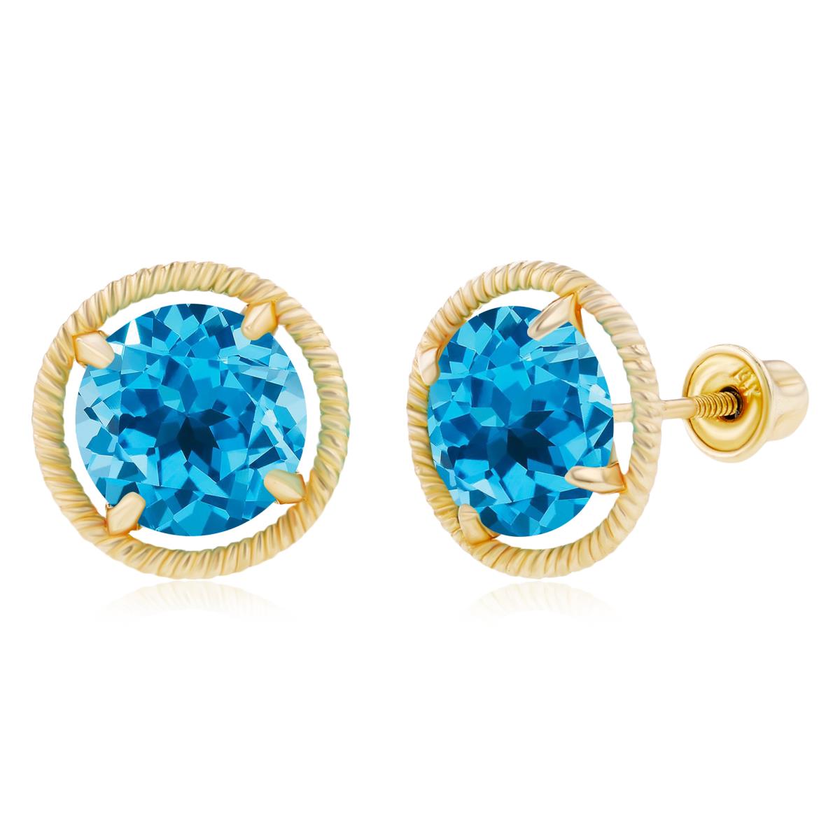 Sterling Silver Yellow 7mm Round Swiss Blue Topaz Rope Martini Screwback Earrings