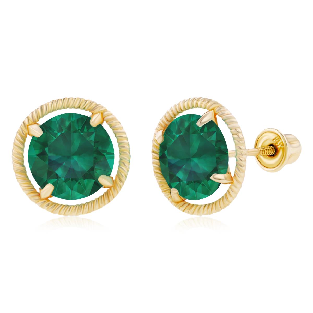 Sterling Silver Yellow 7mm Round Created Emerald Rope Martini Screwback Earrings