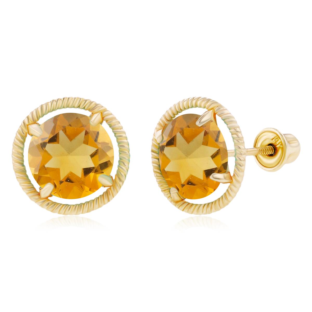 Sterling Silver Yellow 7mm Round Citrine Rope Martini Screwback Earrings