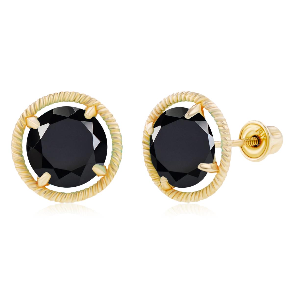 Sterling Silver Yellow 7mm Round Onyx Rope Martini Screwback Earrings