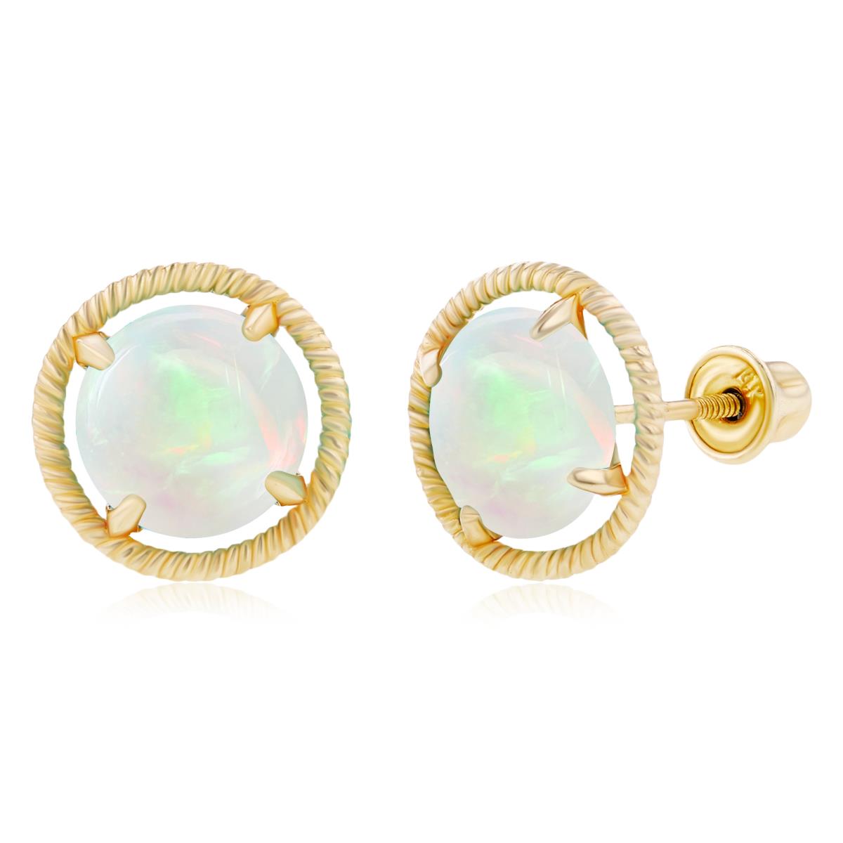 Sterling Silver Yellow 7mm Round Opal Rope Martini Screwback Earrings