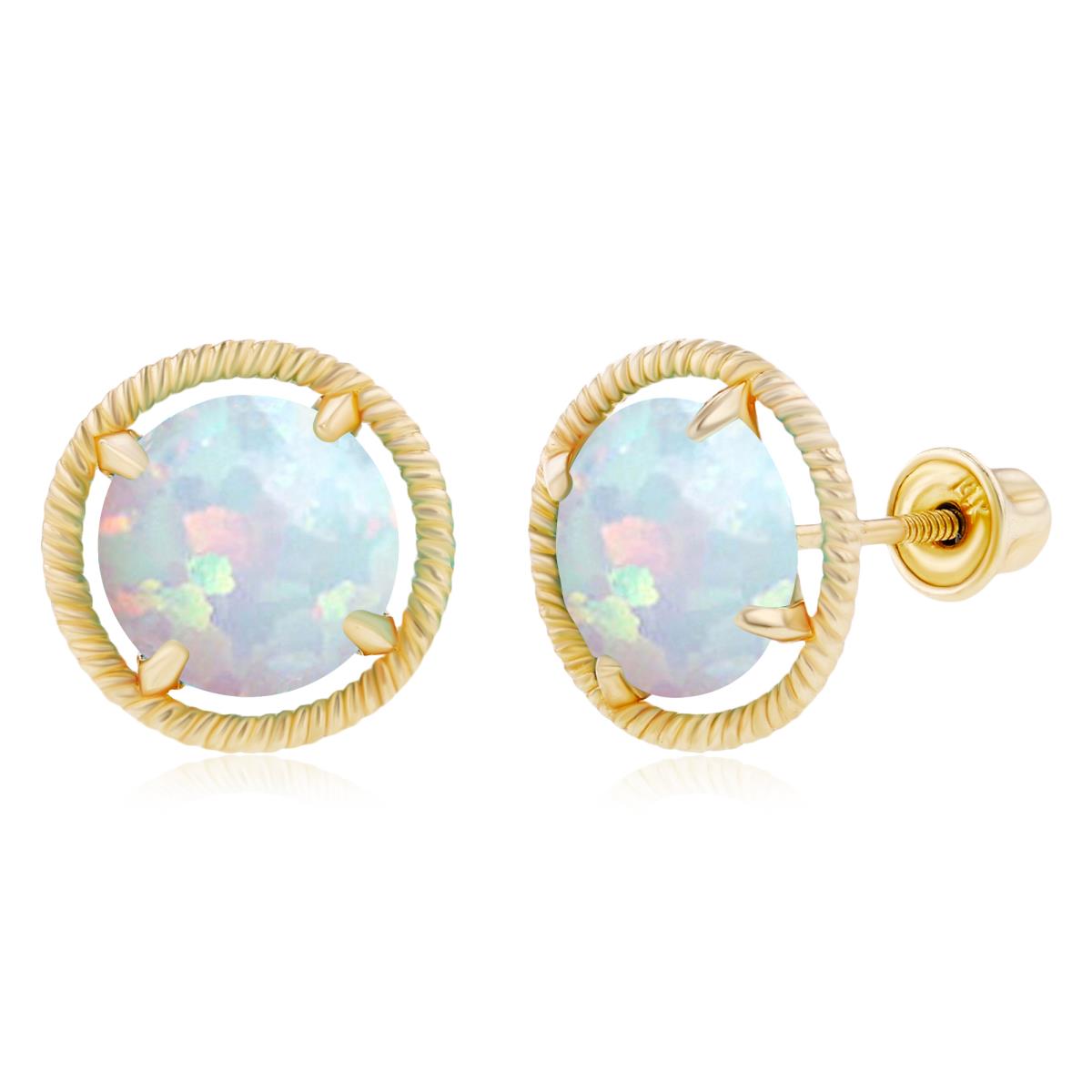 Sterling Silver Yellow 7mm Round Created Opal Rope Martini Screwback Earrings