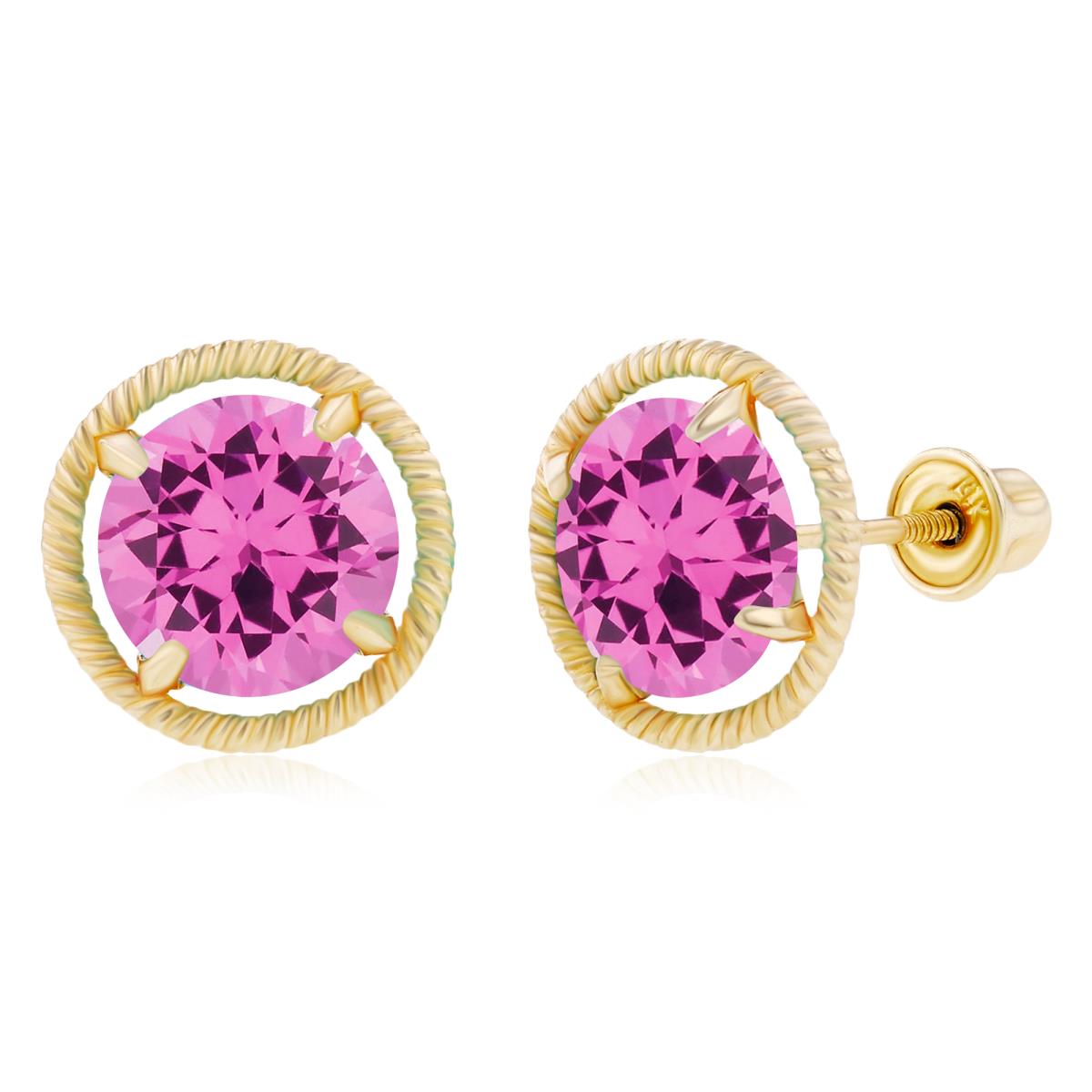 Sterling Silver Yellow 7mm Round Created Pink Sapphire Rope Martini Screwback Earrings