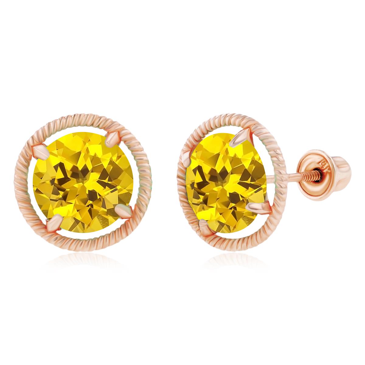 Sterling Silver Rose 7mm Round Created Yellow Sapphire Rope Martini Screwback Earrings
