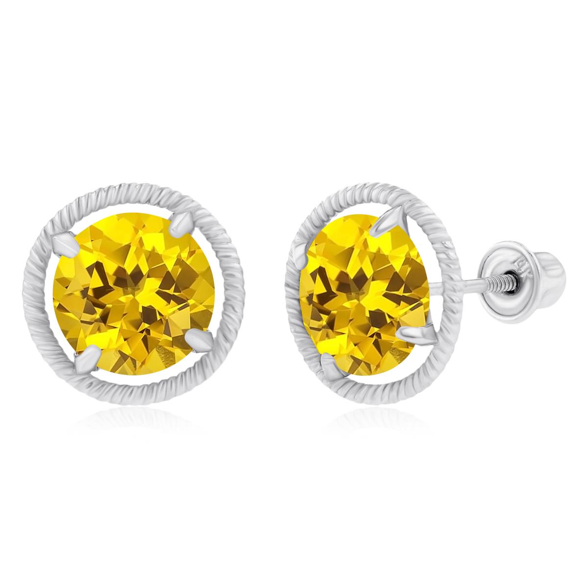 Sterling Silver Rhodium 7mm Round Created Yellow Sapphire Rope Martini Screwback Earrings