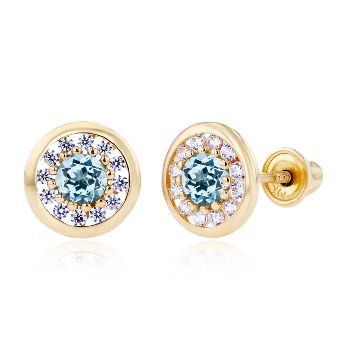 Sterling Silver Yellow 3mm Sky Blue Topaz & 1mm Created White Sapphire Pave Circle Screwback Earrings