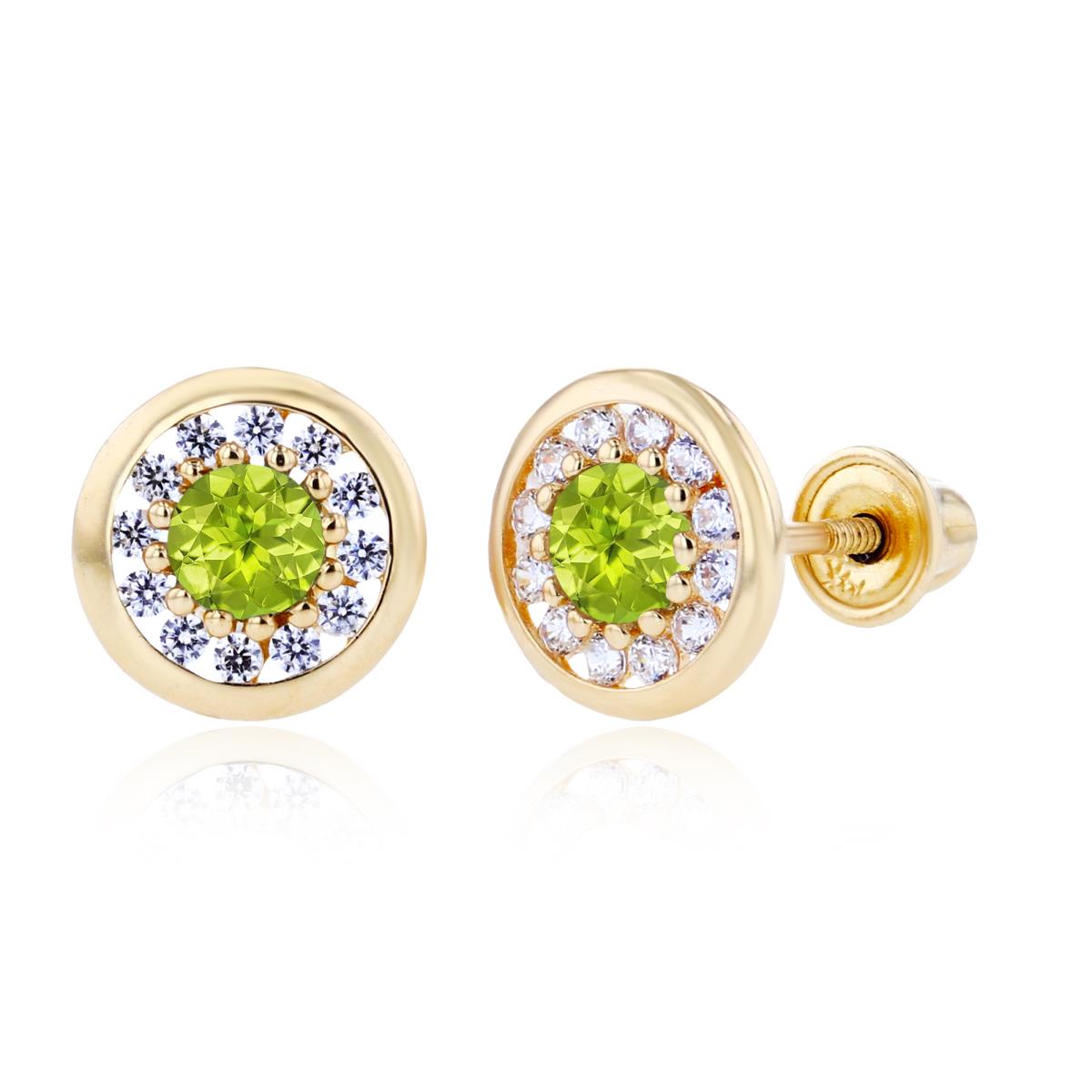 Sterling Silver Yellow 3mm Peridot & 1mm Created White Sapphire Pave Circle Screwback Earrings