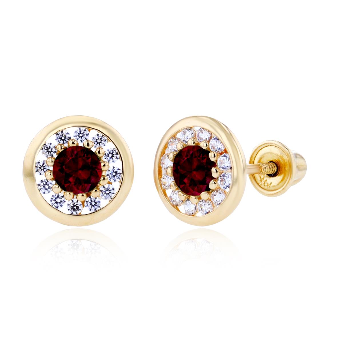 Sterling Silver Yellow 3mm Garnet & 1mm Created White Sapphire Pave Circle Screwback Earrings