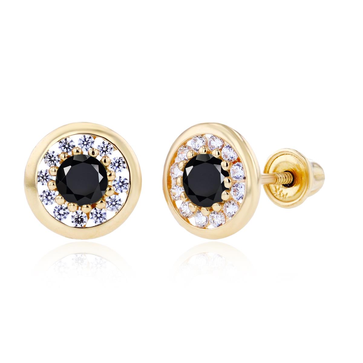 Sterling Silver Yellow 3mm Onyx & 1mm Created White Sapphire Pave Circle Screwback Earrings