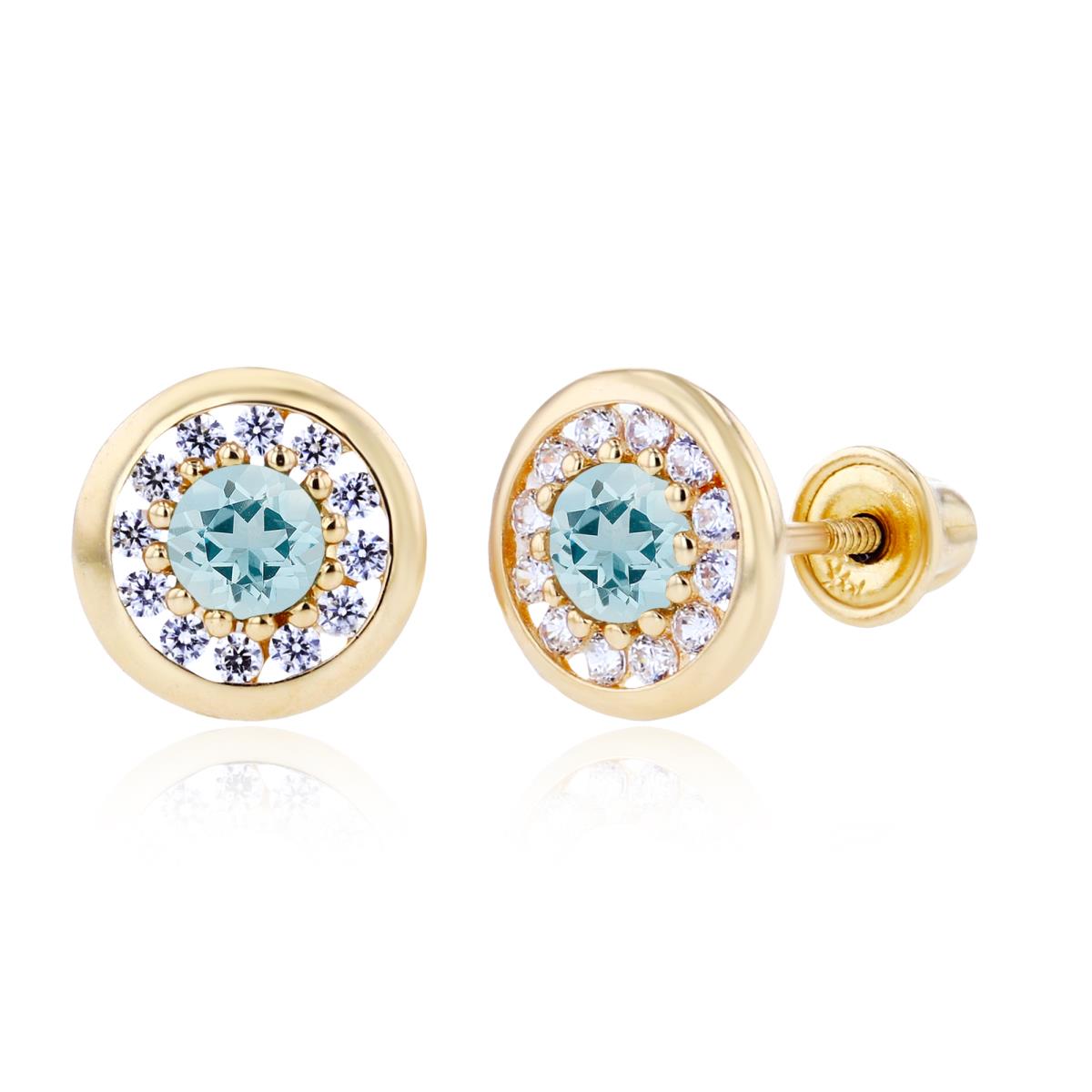 Sterling Silver Yellow 3mm Aquamarine & 1mm Created White Sapphire Pave Circle Screwback Earrings
