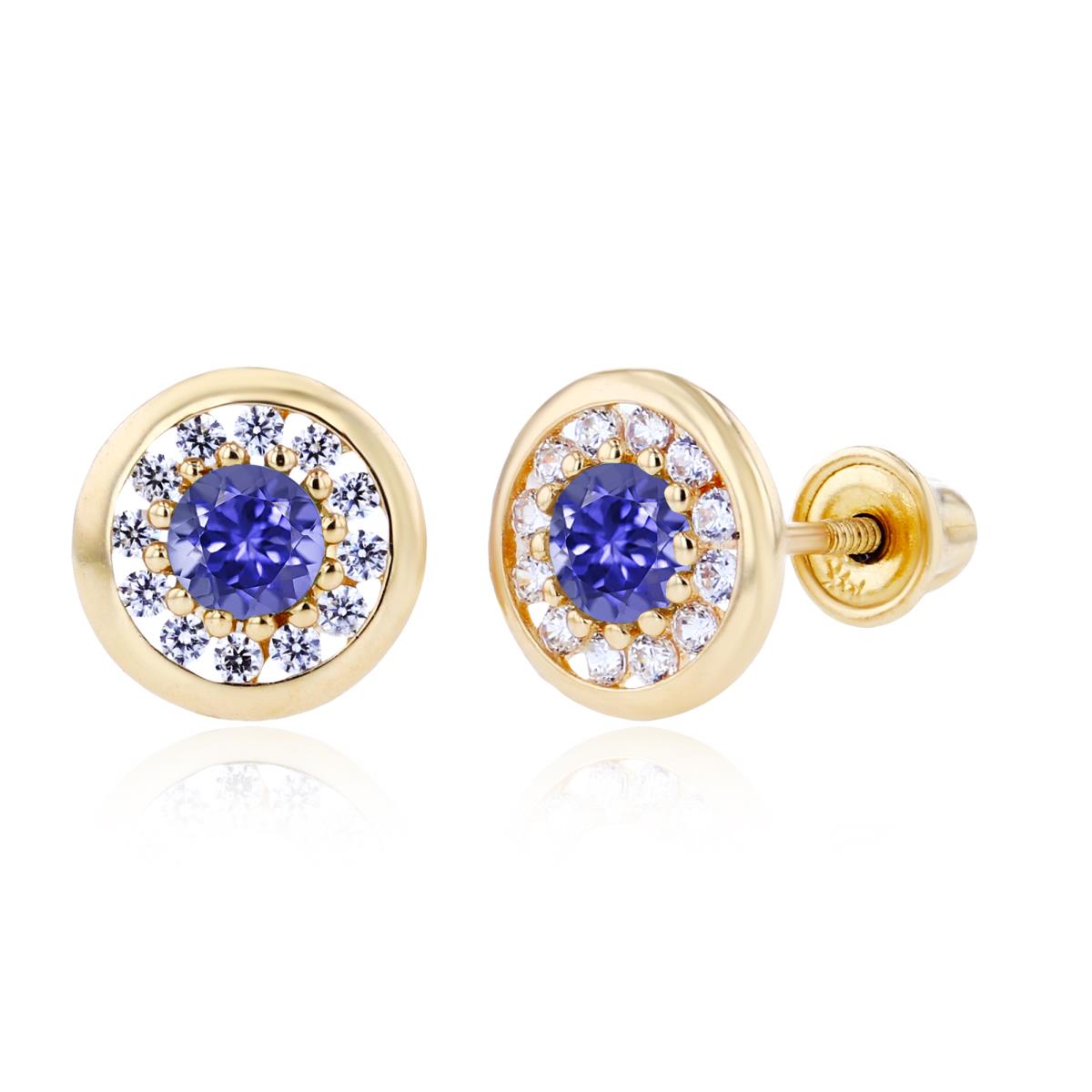 Sterling Silver Yellow 3mm Tanzanite & 1mm Created White Sapphire Pave Circle Screwback Earrings