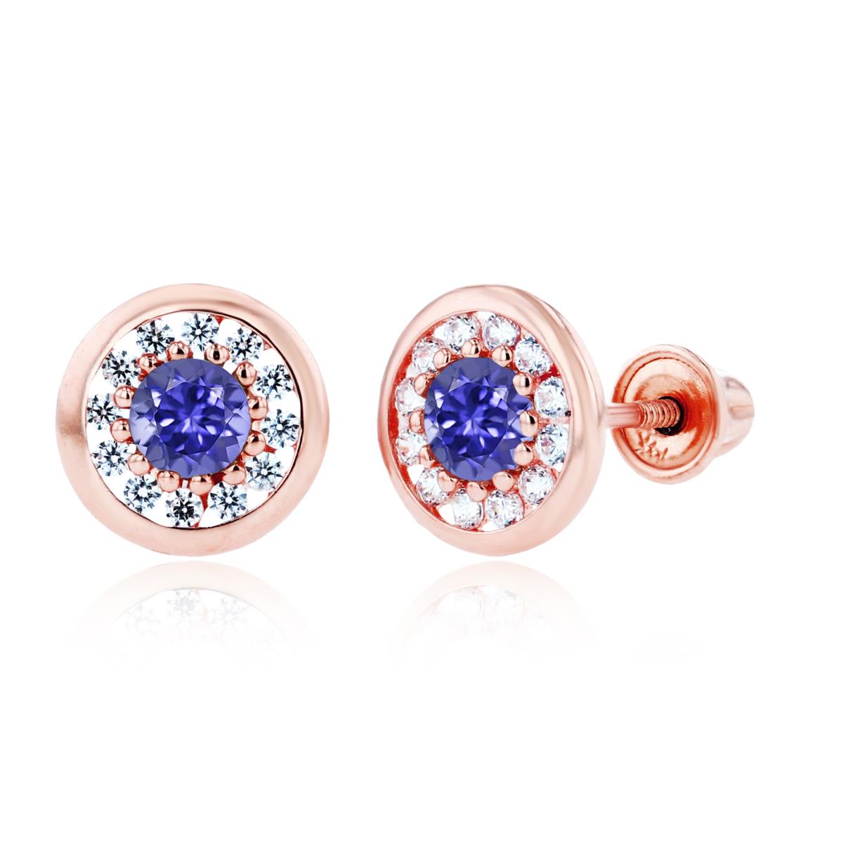Sterling Silver Rose 3mm Tanzanite & 1mm Created White Sapphire Pave Circle Screwback Earrings