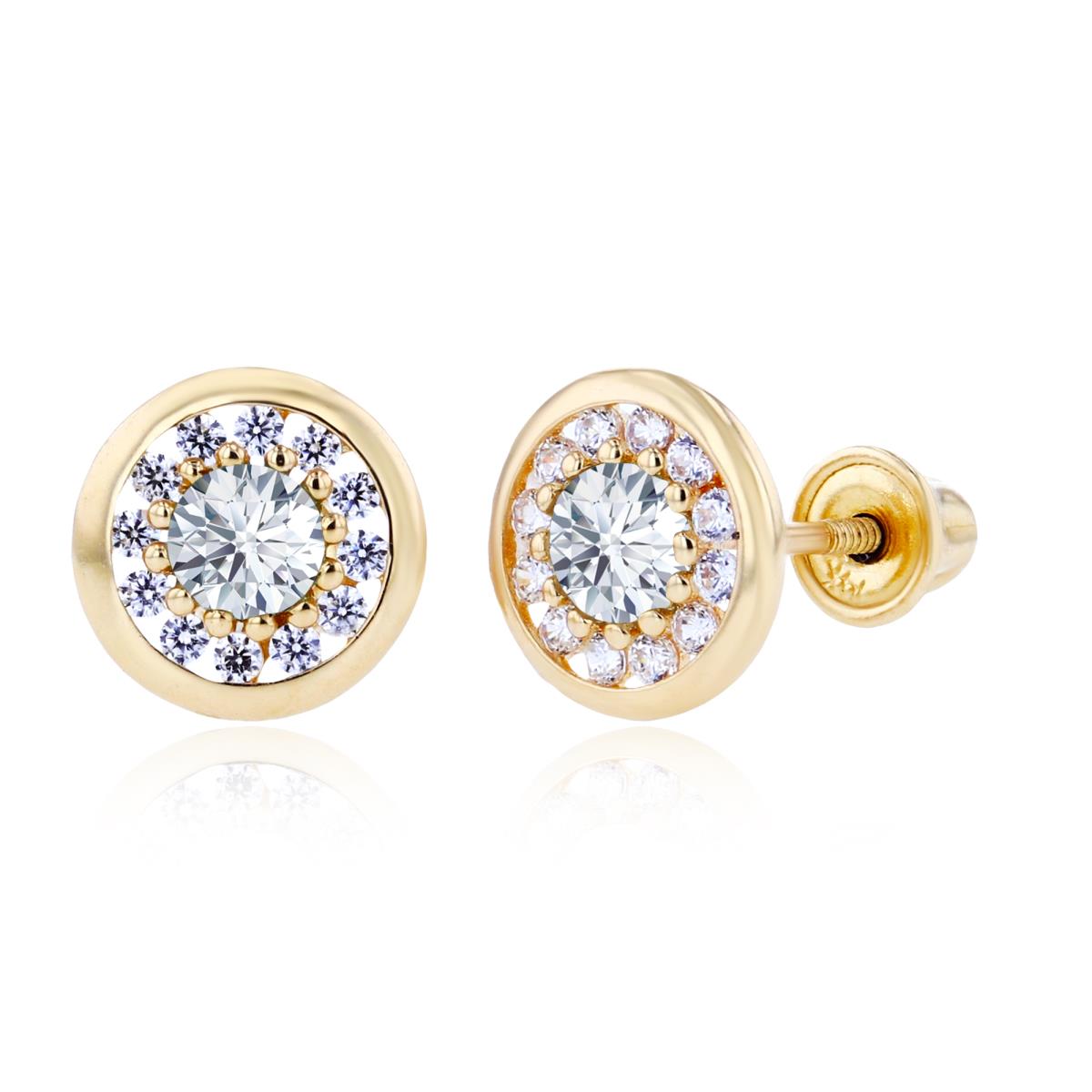 Sterling Silver Yellow 3mm & 1mm Created White Sapphire Pave Circle Screwback Earrings