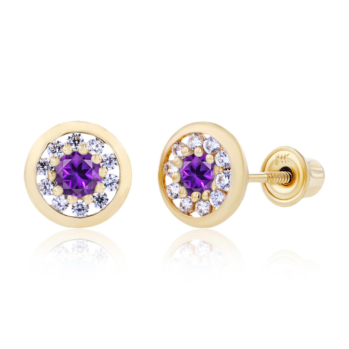 Sterling Silver Yellow 2.5mm Amethyst & 1mm Created White Sapphire Pave Circle Screwback Earrings